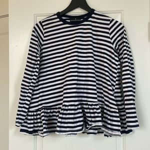 Tuckernuck Navy and White Striped Peplum Long-Sleeve Top, Size Small